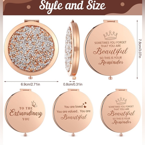 Rhinestone Double Sided Inspirational compact mirrors w/Pouch - Picture 7 of 7